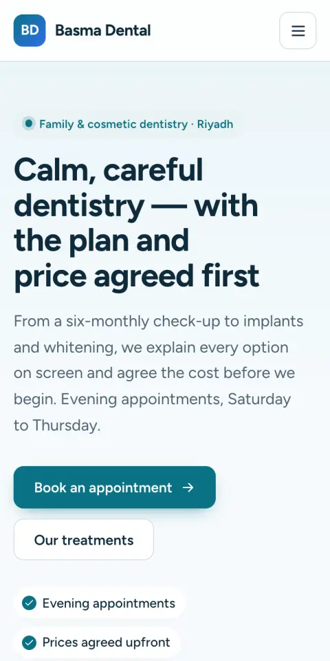 Clinic template — mobile preview