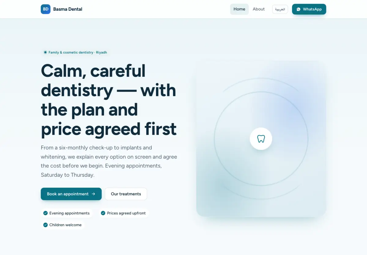 Clinic template — desktop preview